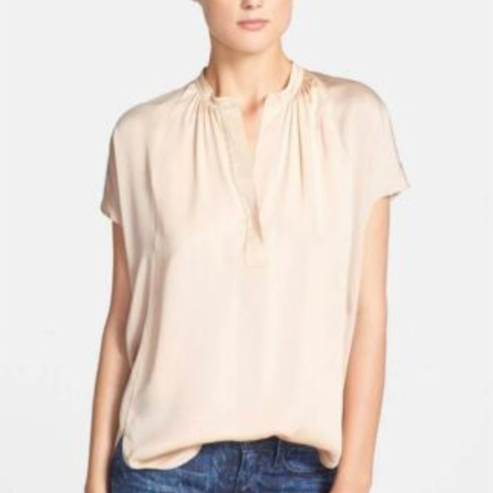 Vince. Popover Colorblock Silk Blouse